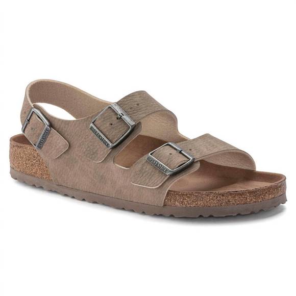 NEW BIRKENSTOCK men's milano vegan sandal in desert dust/gray taupe - Picture 1 of 3